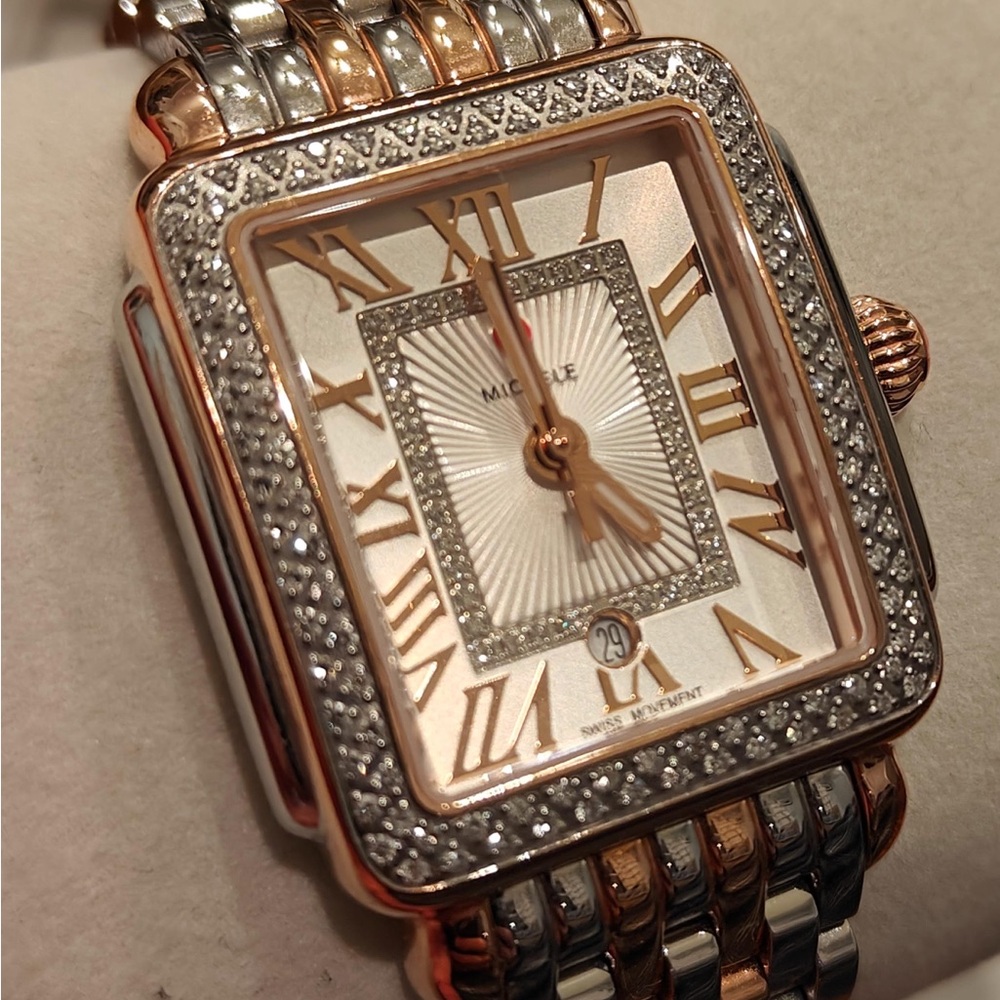 Michele Deco Madison Diamond & Two-Tone Pink Gold and Stainless Steel Watch - Picture 2 of 12